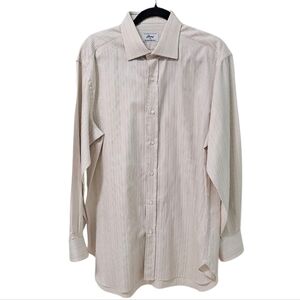 Brioni for Neiman Marcus Men's Pinstriped Cream Button-down Dress Shirt sz 16.5
